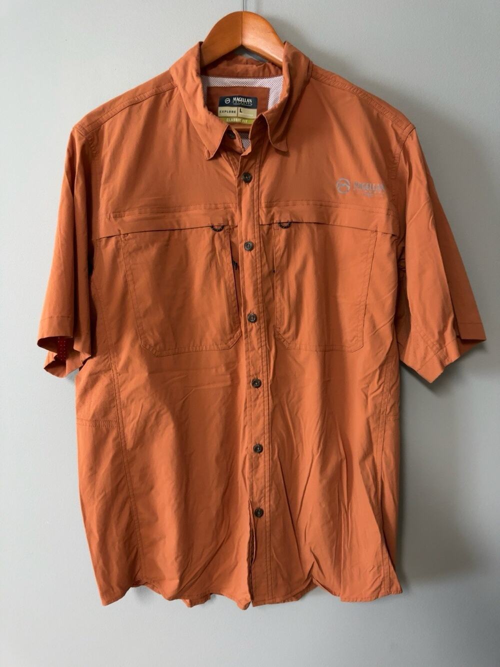 Magellan Outdoors Pro Explore Shirt Mens L Fishing Vented UPF Orange